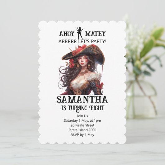 Pirate Party Verjaardag Meisje Uitnodiging (Staand voorkant)