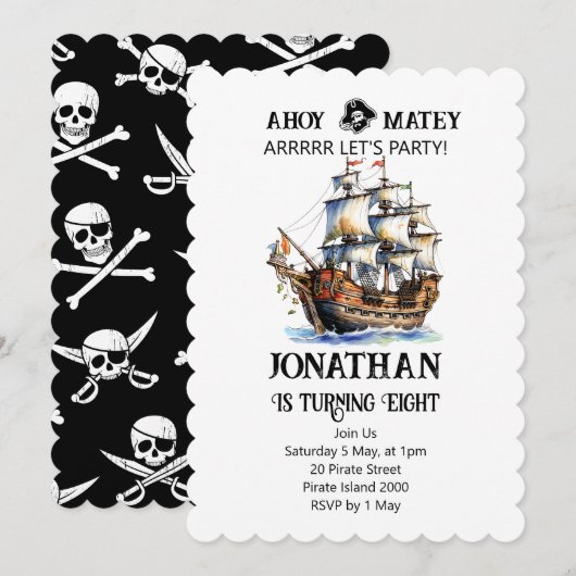 Pirate Party Verjaardag Ship Uitnodiging (Voorkant / Achterkant)