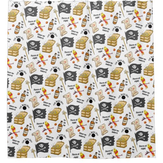 Pirate Pattern Treasure Island Hand-Drawn Douchegordijn (Voorkant)