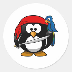 Pirate Penguin Cute Art Ronde Sticker