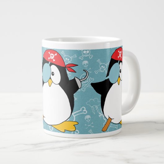 Pirate Penguin Grafisch Patroon Grote Koffiekop (Voorkant rechts)