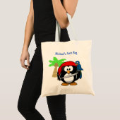 Pirate Penguin Parrot en Palm optionele naambeach Tote Bag (Voorkant (product))