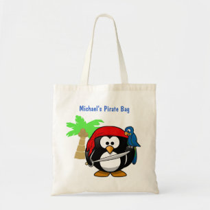 Pirate Penguin Parrot en Palm optionele naambeach Tote Bag