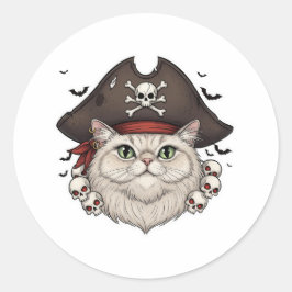 Pirate Persian - Halloween Kattenpiraat Ronde Sticker