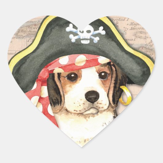 Pirate Pet Beagle Hart Sticker (Voorkant)