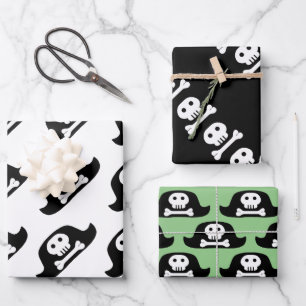Pirate Pet Black Skull Crossbones Patroon Kinder Inpakpapier Vel