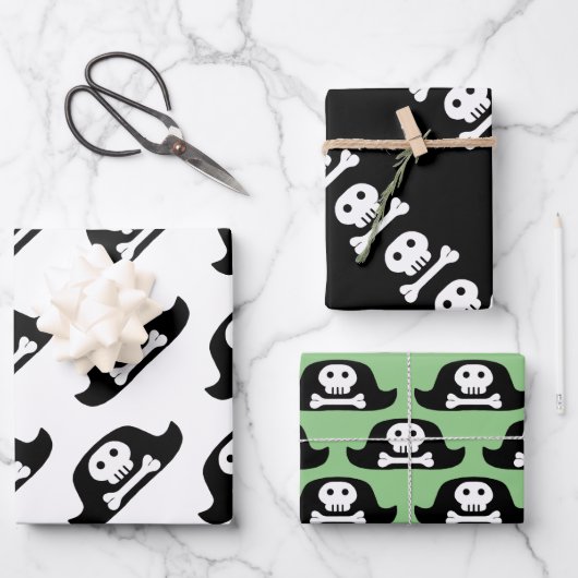 Pirate Pet Black Skull Crossbones Patroon Kinder Inpakpapier Vel (Voorkant)