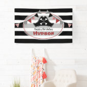 Pirate Pet zwart + witte strepen Verjaardag Spandoek (Insitu)