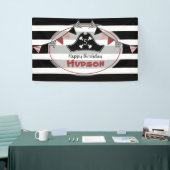 Pirate Pet zwart + witte strepen Verjaardag Spandoek (Beurs)