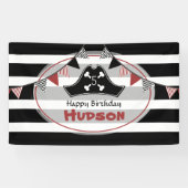 Pirate Pet zwart + witte strepen Verjaardag Spandoek (Horizontaal)