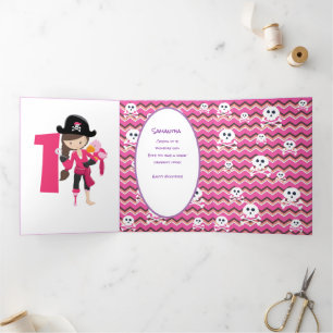 Pirate Pink 1e verjaardag Drieluik Kaart