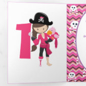 Pirate Pink 1e verjaardag Drieluik Kaart (Binnenzijde eerst)