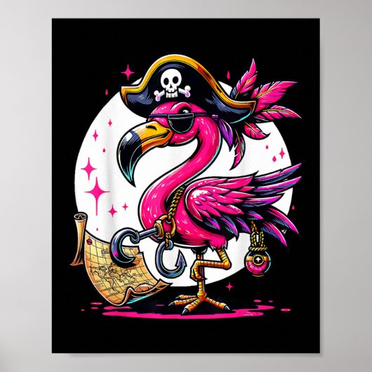 Pirate Pink Flamingo Halloween Party beroemd gemaa Poster (Voorkant)