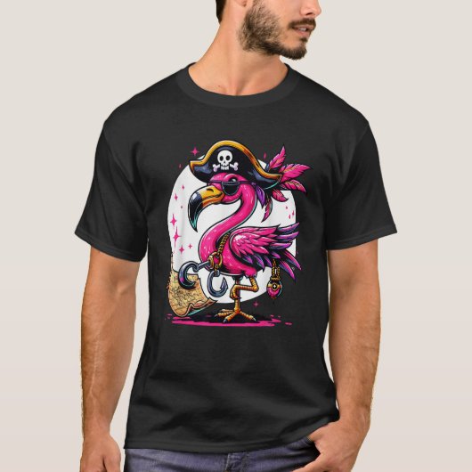 Pirate Pink Flamingo Halloween Party Jolly Roger T-shirt (Voorkant)