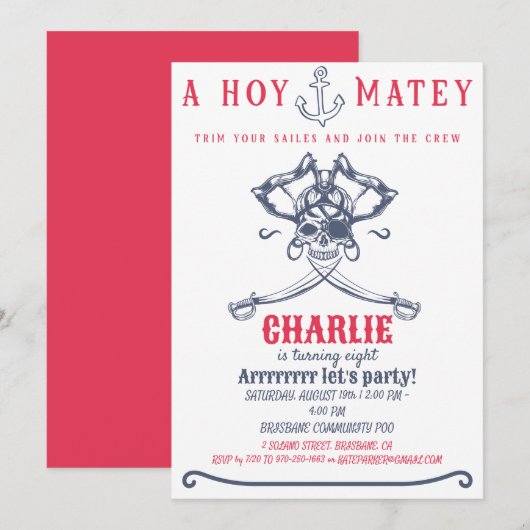Pirate Pink Thema Verjaardagsfeestje Kaart (Voorkant / Achterkant)
