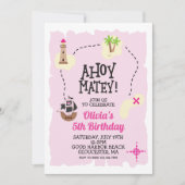 Pirate Pink Treasure kaart Verjaardag Uitnodiging (Voorkant)