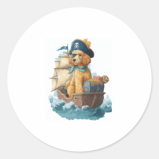 Pirate Poedel � Funny Zee Dog Ronde Sticker (Voorkant)