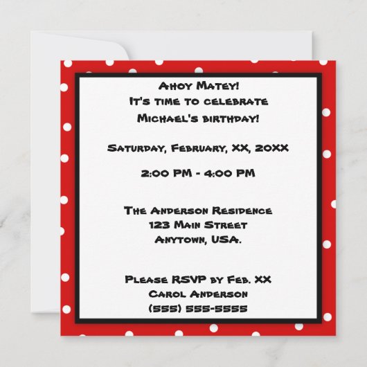 Pirate Polka Dot Birthday Party over kinderschedel Kaart (Achterkant)