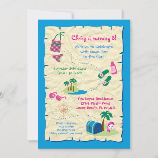 Pirate Pool Party Birthday Invitation Kaart (Voorkant)