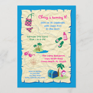 Pirate Pool Party Birthday Invitation Kaart