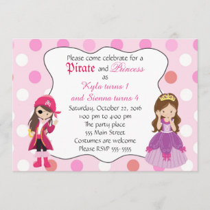 Pirate Princess Girl Birthday Party Invitation Kaart