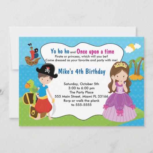 Pirate Princess Invitation Boy Birthday Party Kaart (Voorkant)
