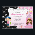 Pirate Princess Kids Birthday Party Kaart<br><div class="desc">Druk uw vrienden en familie op met deze originele uitnodiging van piraten en prinses. Pas het aan met je gegevens,  het is eenvoudig! Vul het gewoon met je info en klaar! Grafische kaart naar Stockberry studio</div>