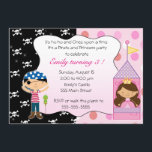 Pirate Princess Kids Birthday Party Kaart<br><div class="desc">Druk uw vrienden en familie op met deze originele uitnodiging van piraten en prinses. Pas het aan met je gegevens,  het is eenvoudig! Vul het gewoon met je info en klaar! Grafische kaart naar Stockberry studio</div>