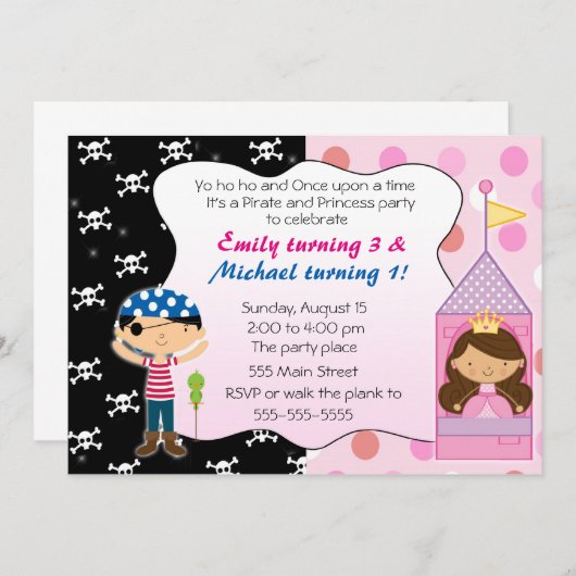 Pirate Princess Kids Verjaardagsfeestje Uitnodigin Kaart (Voorkant / Achterkant)