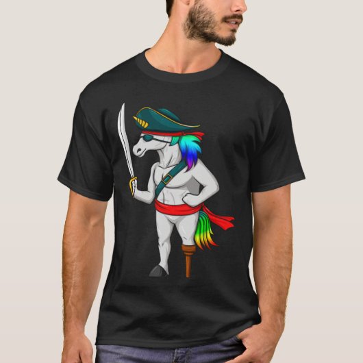 Pirate Rainbow Unicorn With Sword  Halloween Costu T-shirt (Voorkant)