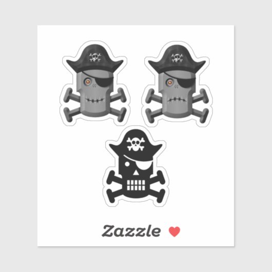 Pirate Robot Jolly Roger 3 Pack Sticker (Vel)