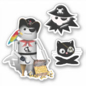Pirate Robot, Kat en Kind 3 Pack Sticker (Voorkant)
