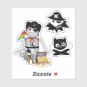 Pirate Robot, Kat en Kind 3 Pack Sticker (Vel)