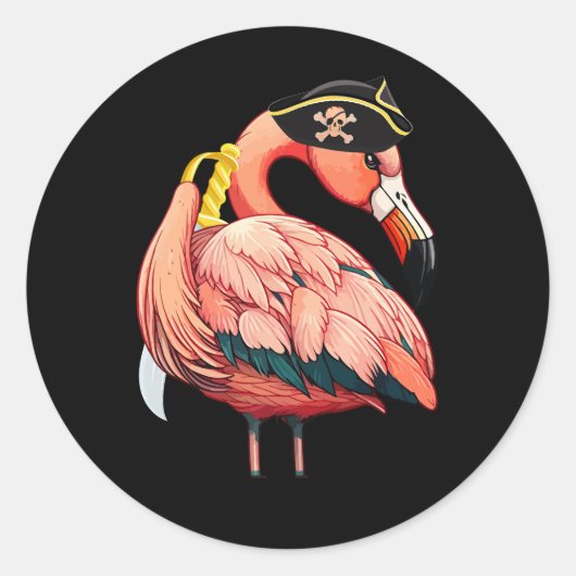 Pirate Roze Flamingo Halloween Party Meisjes Cross Ronde Sticker (Voorkant)