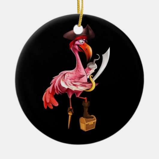 Pirate Roze Flamingo Party Meisjes Ooglapje Hallow Keramisch Ornament (Voorkant)