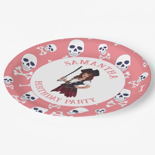 Pirate ROZE Meisje Skulls Papier Borden Papieren Bordje (Gekanteld)