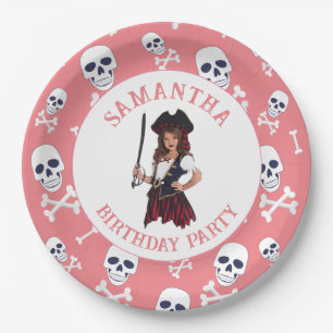 Pirate ROZE Meisjes Schedels Papieren Borden Bordje