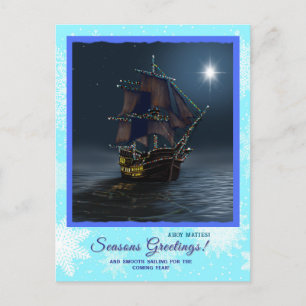 Pirate Sailing Ship Kerstmis Nautische Oceaan kaar Briefkaart