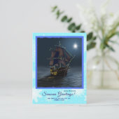 Pirate Sailing Ship Kerstmis Nautische Oceaan kaar Briefkaart (Staand voorkant)