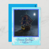 Pirate Sailing Ship Kerstmis Nautische Oceaan kaar Briefkaart (Voorkant / Achterkant)