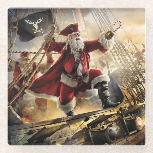 Pirate Santa Glazen Onderzetter (Voorkant)