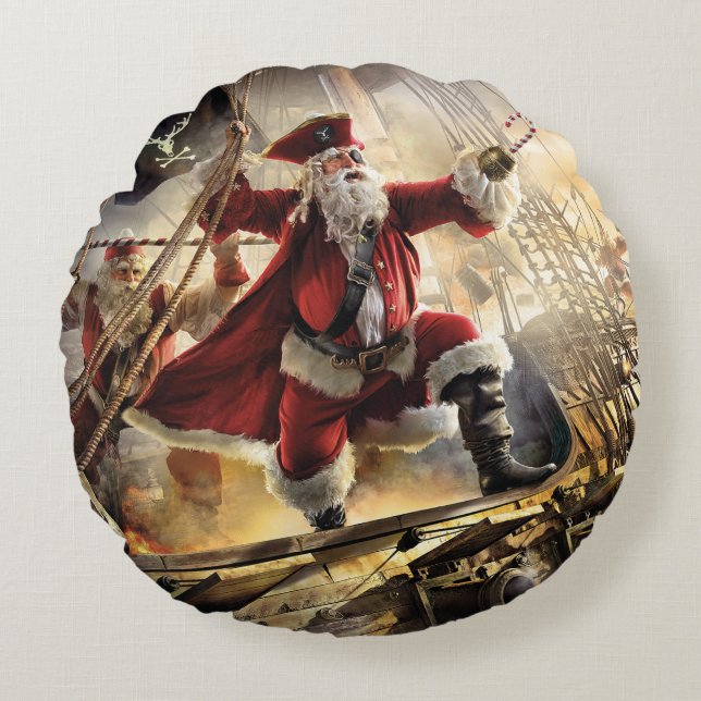 Pirate Santa Rond Kussen (Voorkant)
