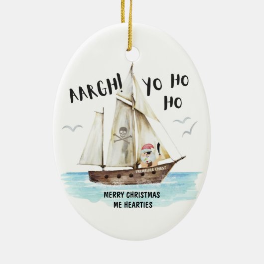 Pirate Santa Schip Grappige nautische Kerstmis Keramisch Ornament (Achterkant)