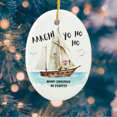 Pirate Santa Schip Grappige nautische Kerstmis Keramisch Ornament