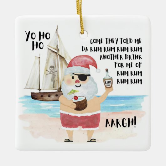 Pirate Santa Schip Rum Grappige Kustkerst Keramisch Ornament (Voorkant)