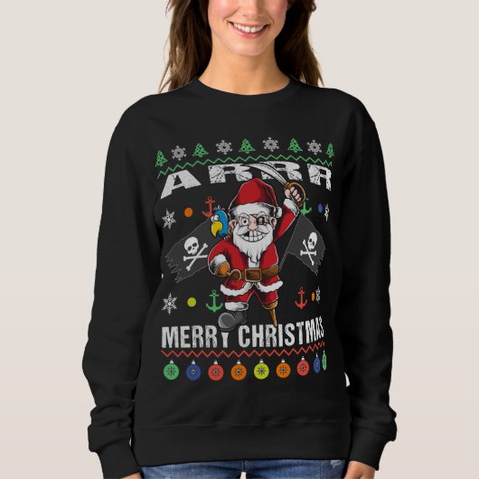 Pirate Santa Tacky Xmas Sweater Ar Merry Kerstmis (Voorkant)