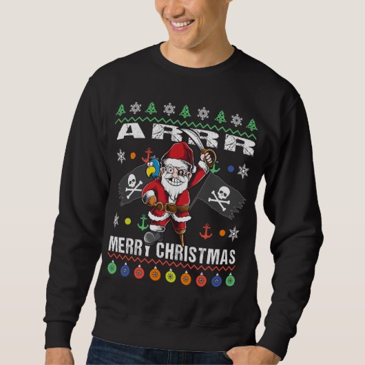 Pirate Santa Tacky Xmas Sweater Ar Merry Kerstmis (Voorkant)