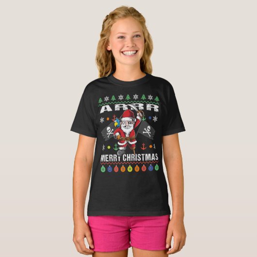Pirate Santa Tacky Xmas Sweater Ar Merry Kerstmis T-shirt (Voorkant volledig)
