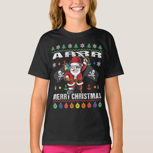 Pirate Santa Tacky Xmas Sweater Ar Merry Kerstmis T-shirt (Voorkant)
