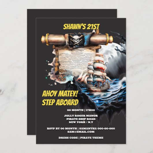 Pirate schat kaart jolly roger ahoy matey (Voorkant / Achterkant)